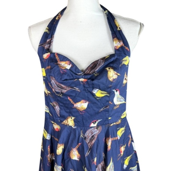 Miss Lulo Dress Womens Medium Halter Birds Retro Pinup Whimsical Quirky Girly - Picture 3 of 11